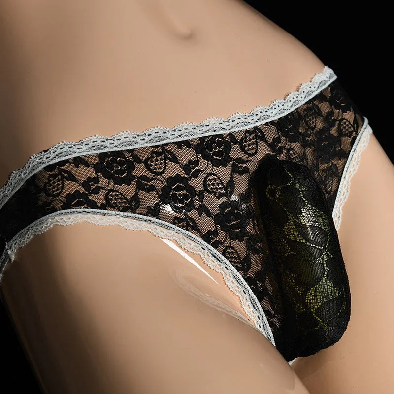 Men's lace briefs with vertical bag egg design in multiple colours with matching shorts