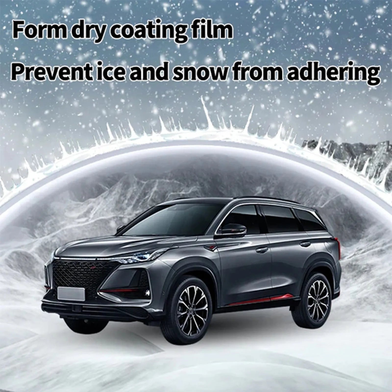 Compact car snow brush with hydrophobic nano coating measuring 5x9x14cm