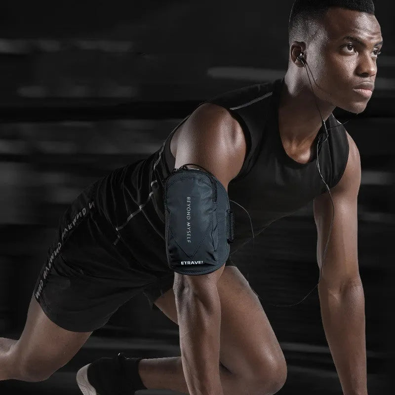 Lightweight reflective running arm bag with adjustable strap and phone compartment
