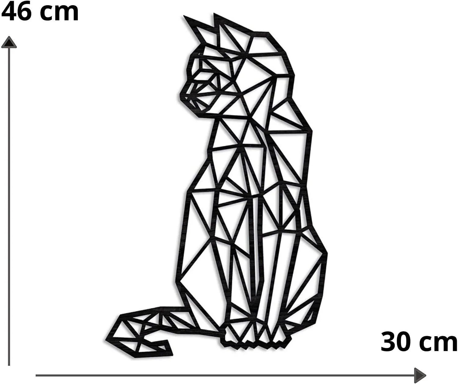 Carved metal wall art cat shape black galvanised iron 46x30 centimetre laser engraved