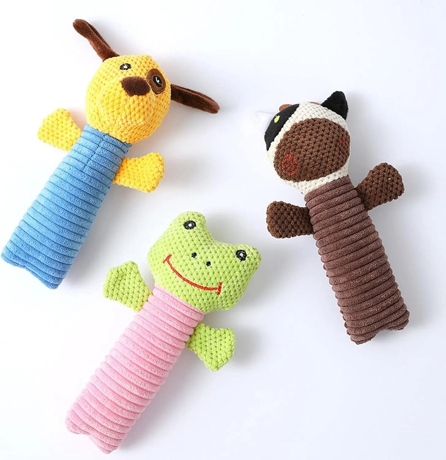 19cm squeaky plush dog chew toy in calf, frog, or puppy design for dental cleaning