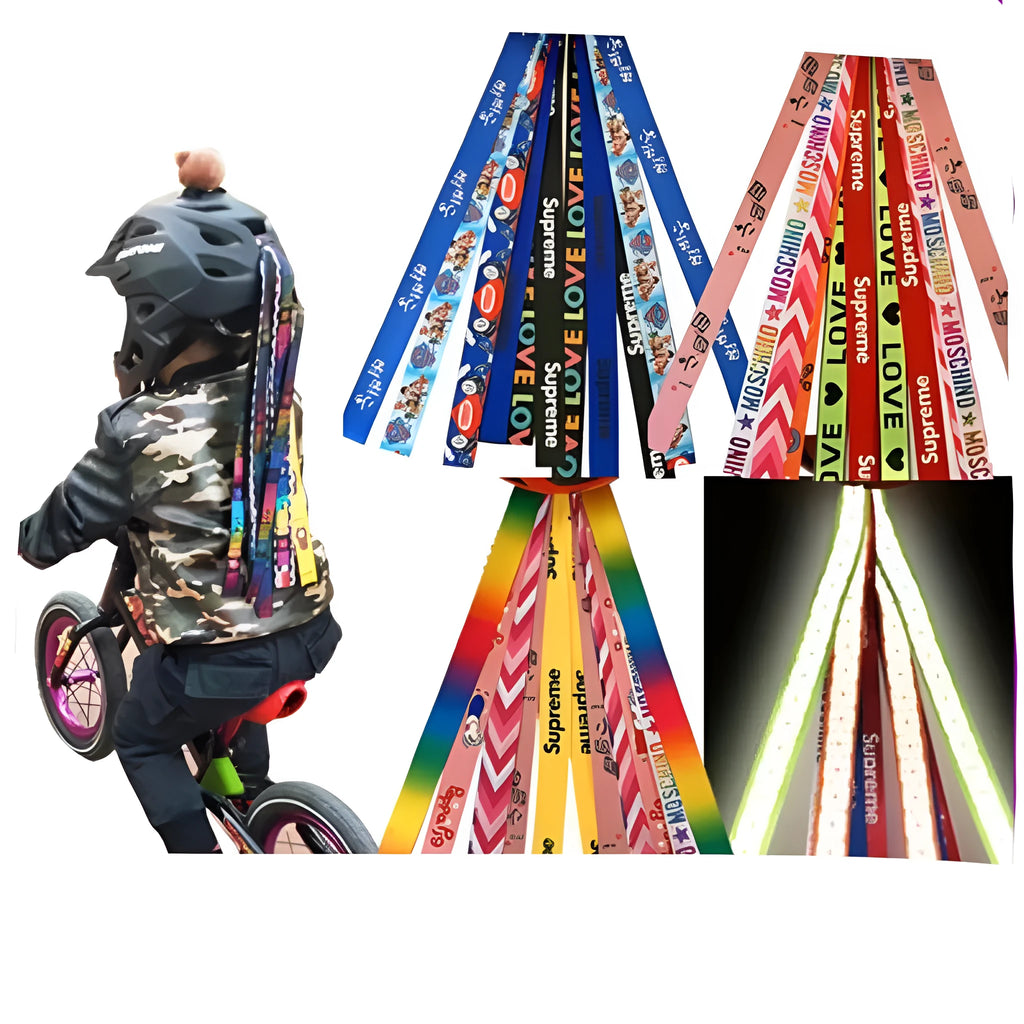 Helmet streamer ribbons for children's roller skating and skiing helmets in twelve colour options