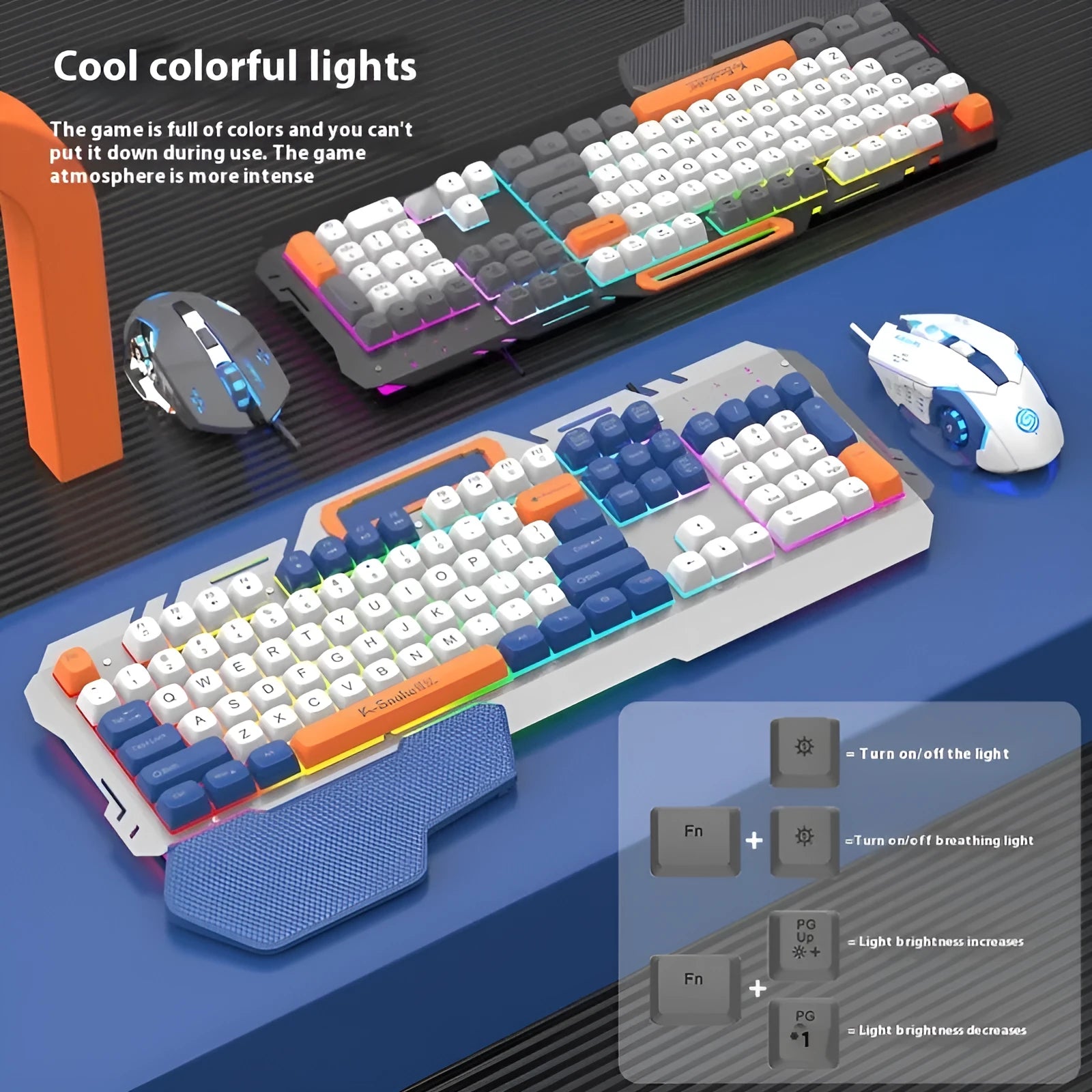 Wired gaming keyboard and mouse bundle with backlit keys in blue colour option