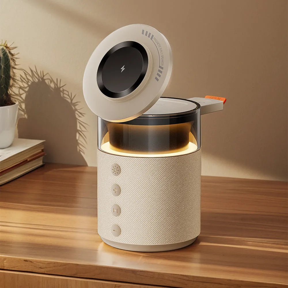 White household desk Bluetooth three-in-one wireless magnetic charger with lighting