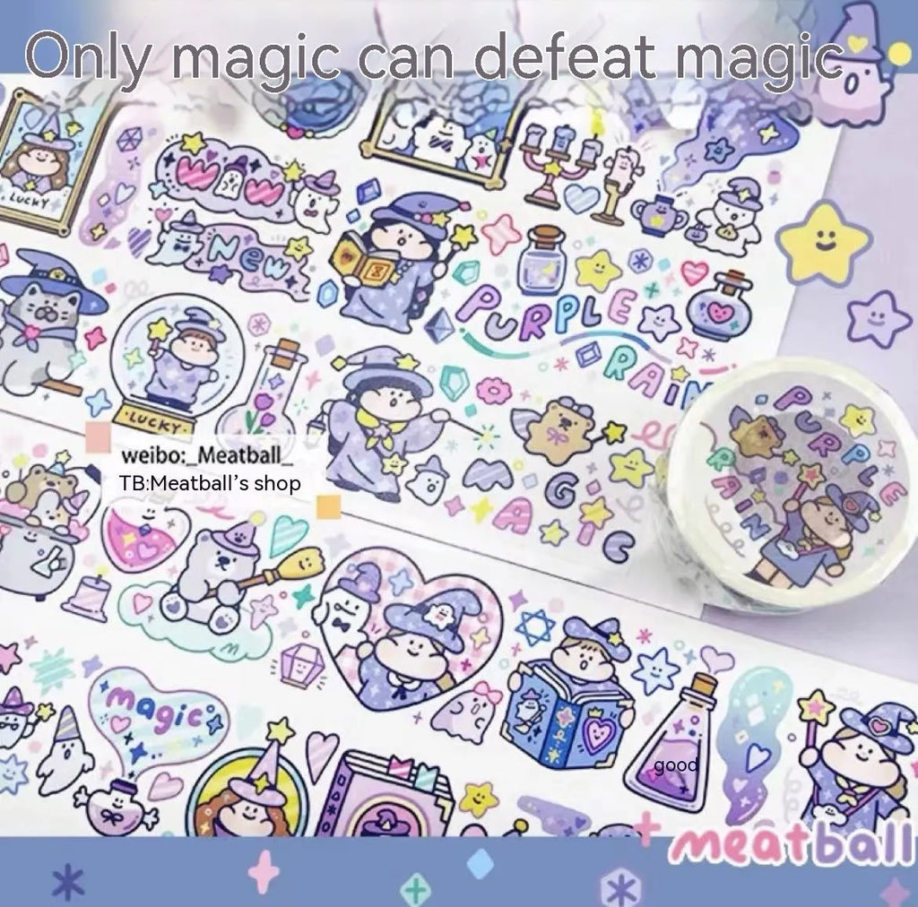Sheet of cute cartoon character stickers on Japanese paper for haemorrhoid tape packaging.