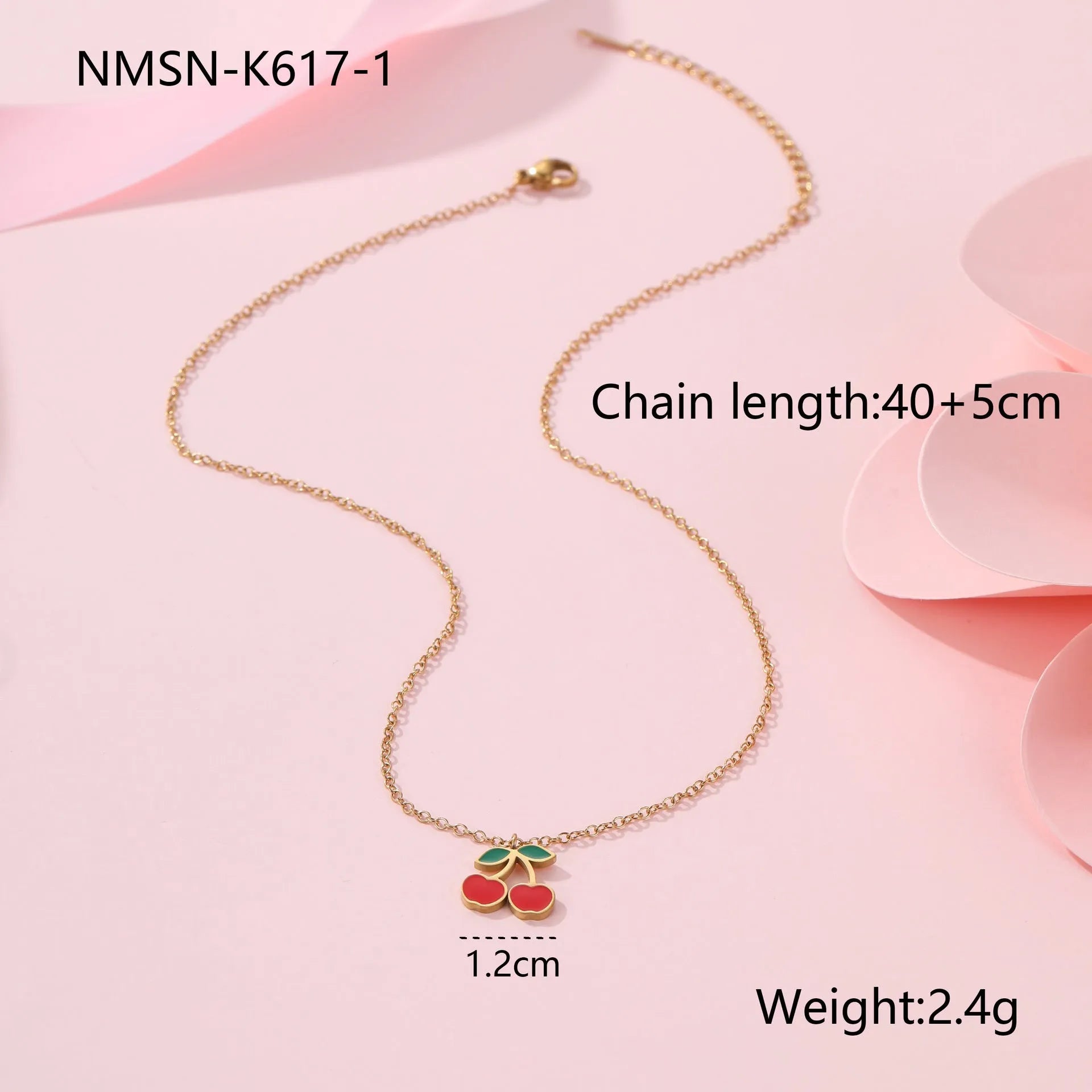 Four-piece 18K gold plated stainless steel jewellery set featuring cherry shaped necklace bracelet earrings and ring