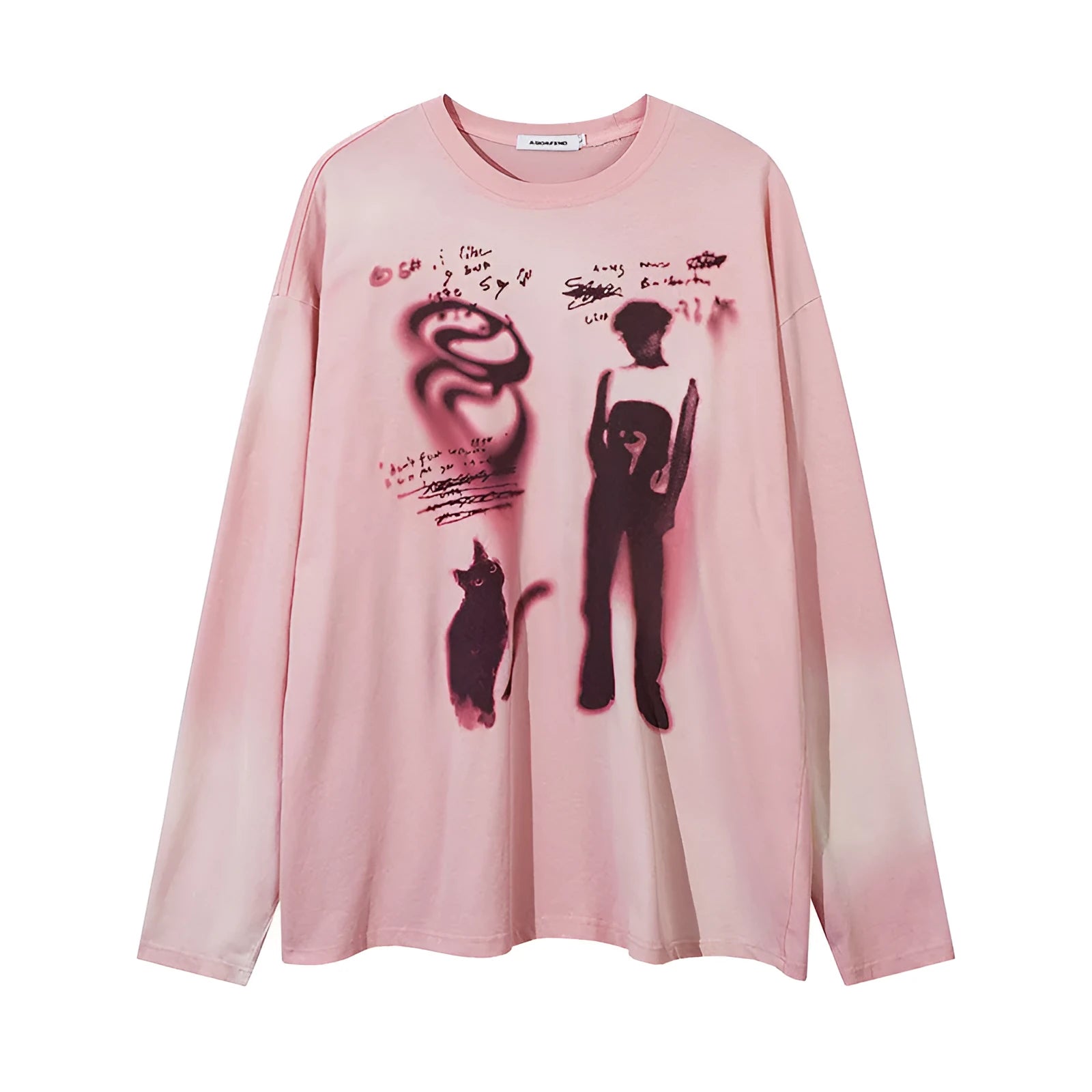 Women's cotton pullover top with letter pattern, drop shoulder sleeves, and loose fit in dark grey colour