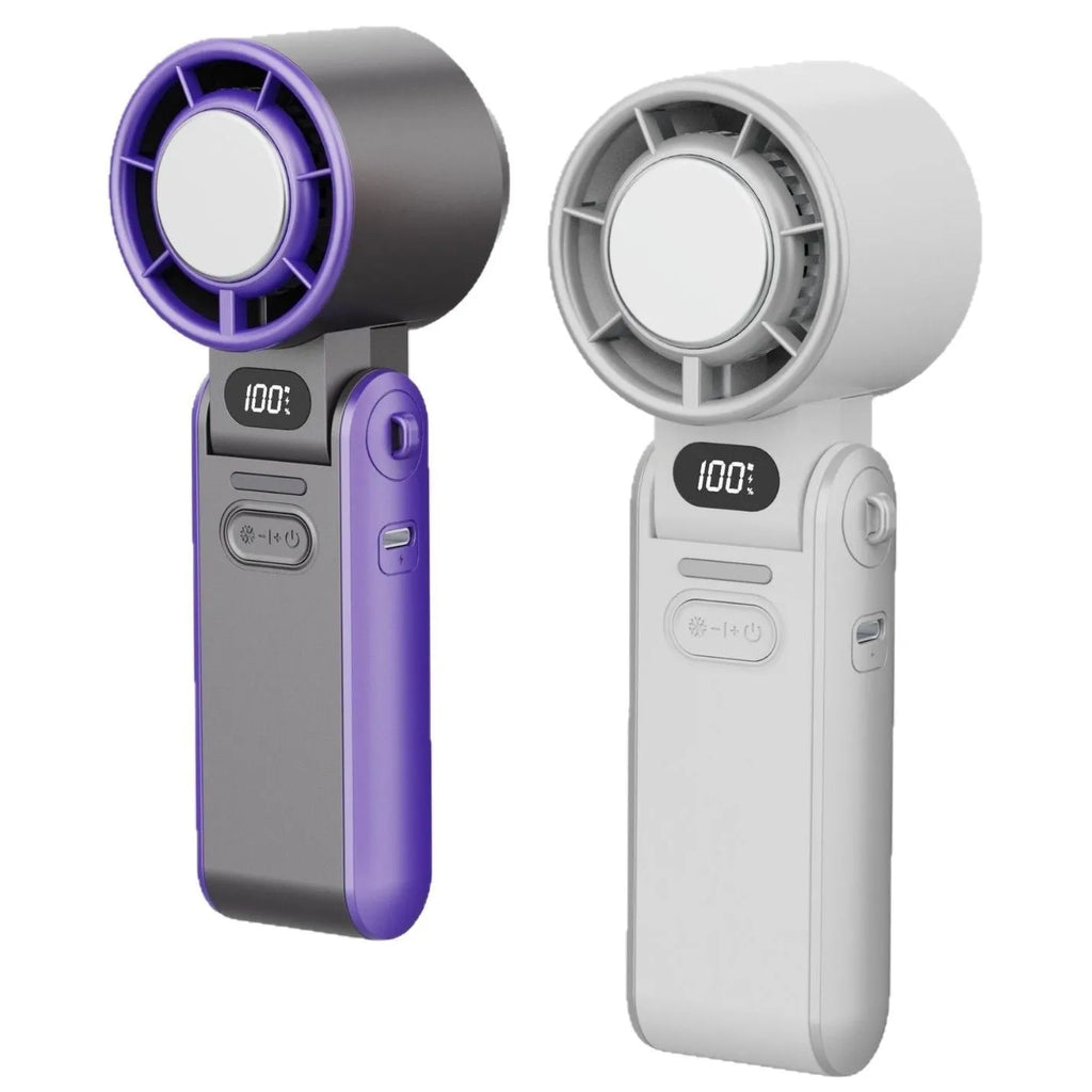 Foldable USB rechargeable handheld fan with refrigeration ice compress in Magic Purple finish