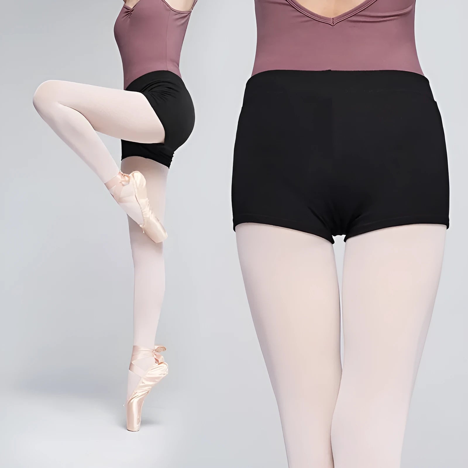 Black cotton ballet practice shorts for women with elastic waistband