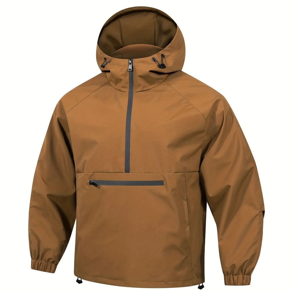Men's loose-fit rabbit fur corduroy hooded jacket with half-zip front in light grey colour