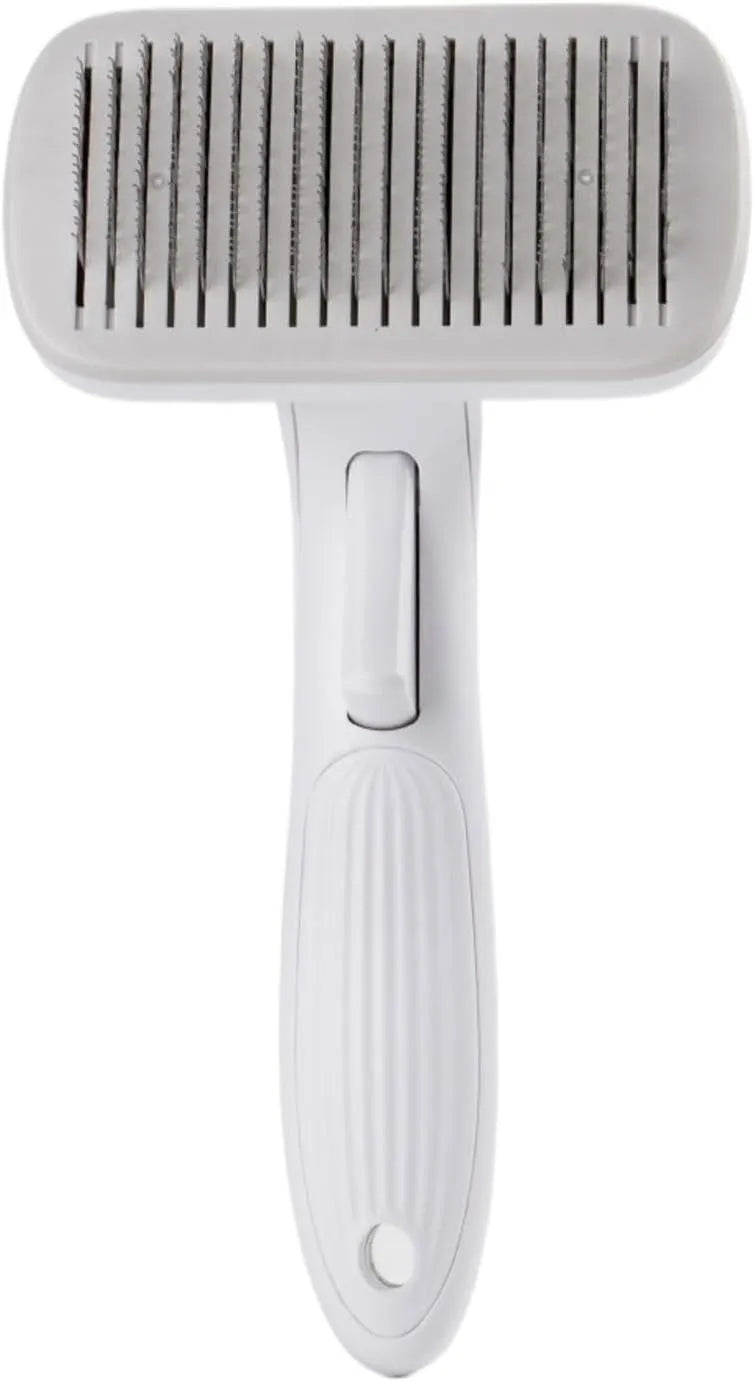 Automatic pet hair removal comb for dogs and cats with needle comb system in blue colour