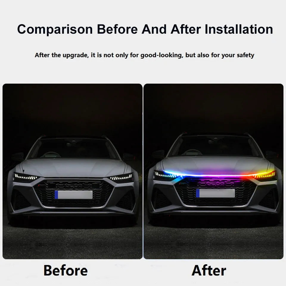 Automotive engine cover LED light strip kit for General Motors vehicles in 1.2m, 1.5m, or 1.8m lengths
