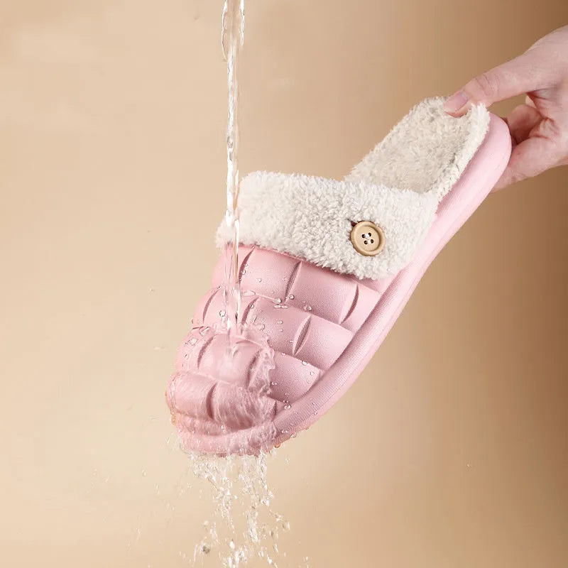 EVA detachable plaid slippers with plush lining in pink colour for women