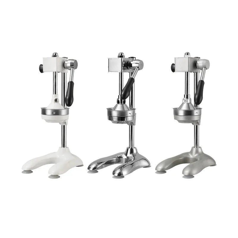 Vertical stainless steel manual citrus juicer with zinc alloy components in modern design