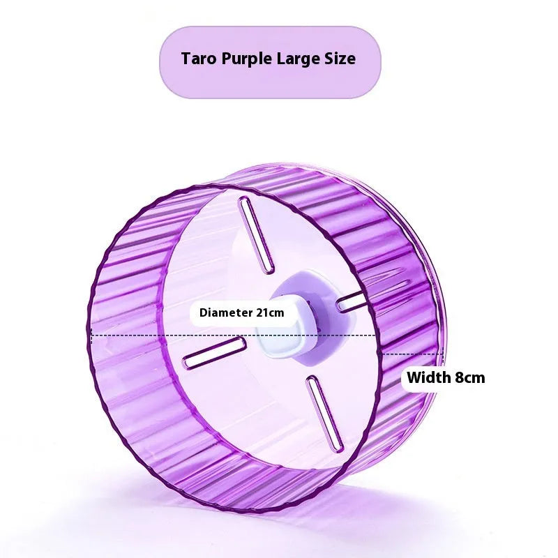 A plastic parrot running wheel exercise toy shown in a transparent colour variant.
