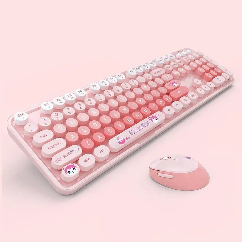 Wireless keyboard and mouse set in purple mixed colour with photoelectric design