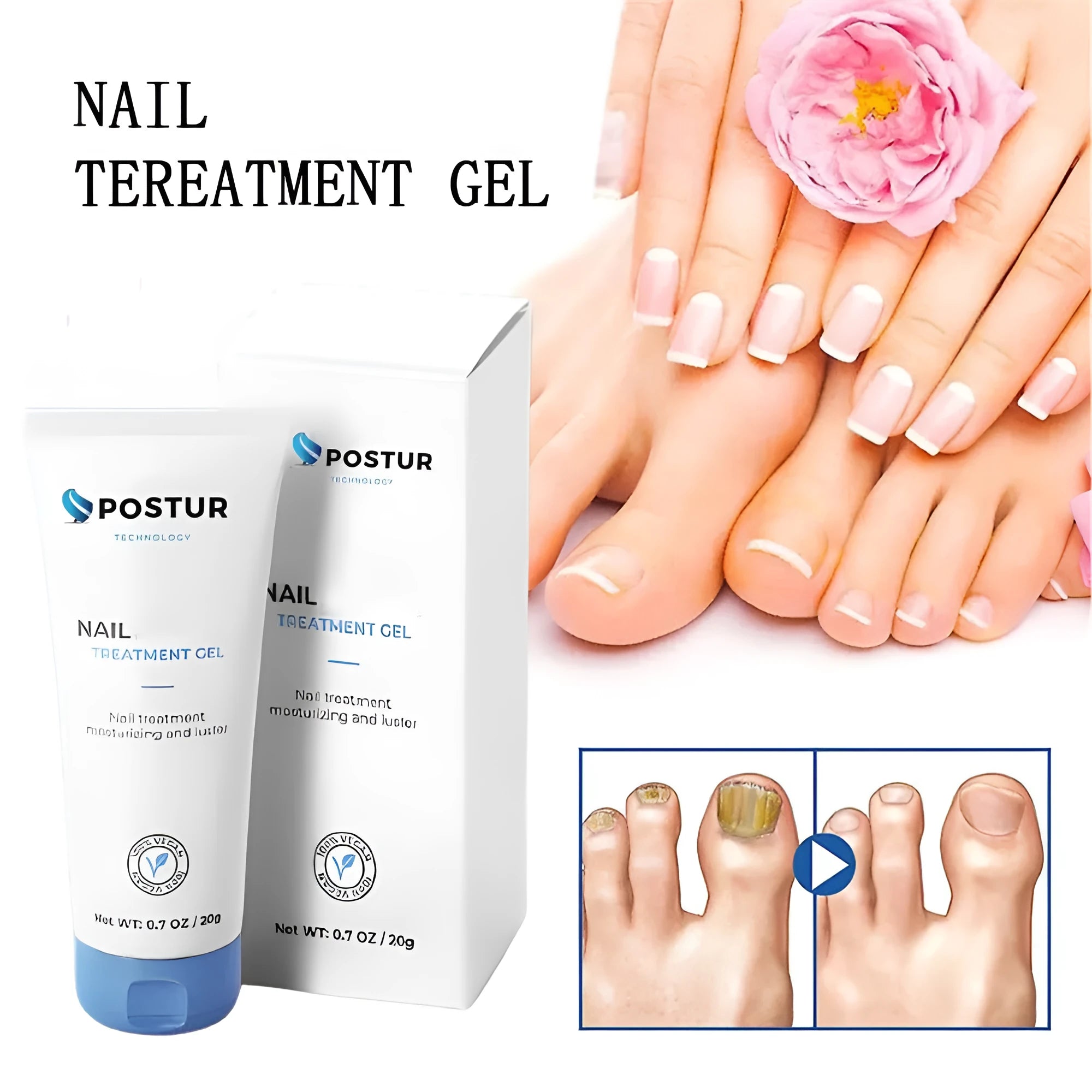 Clear nail gel polish in a tall 20g bottle with built-in applicator brush