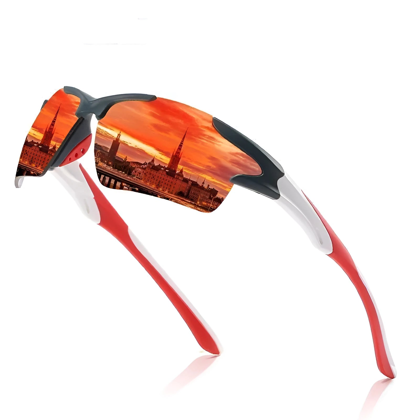 Men's unisex sports sunglasses with colourful film lenses for driving fishing and cycling