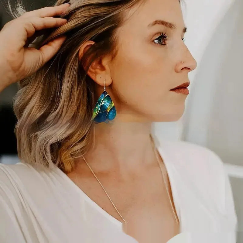 Acrylic flat branch knot earrings with printed detailing in drop shape, style 1 and 2 variants