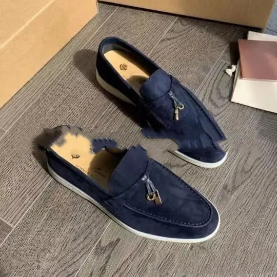 Unisex high-top slip-on loafers with round toe and visible sewing detail, shown in multiple colour options.