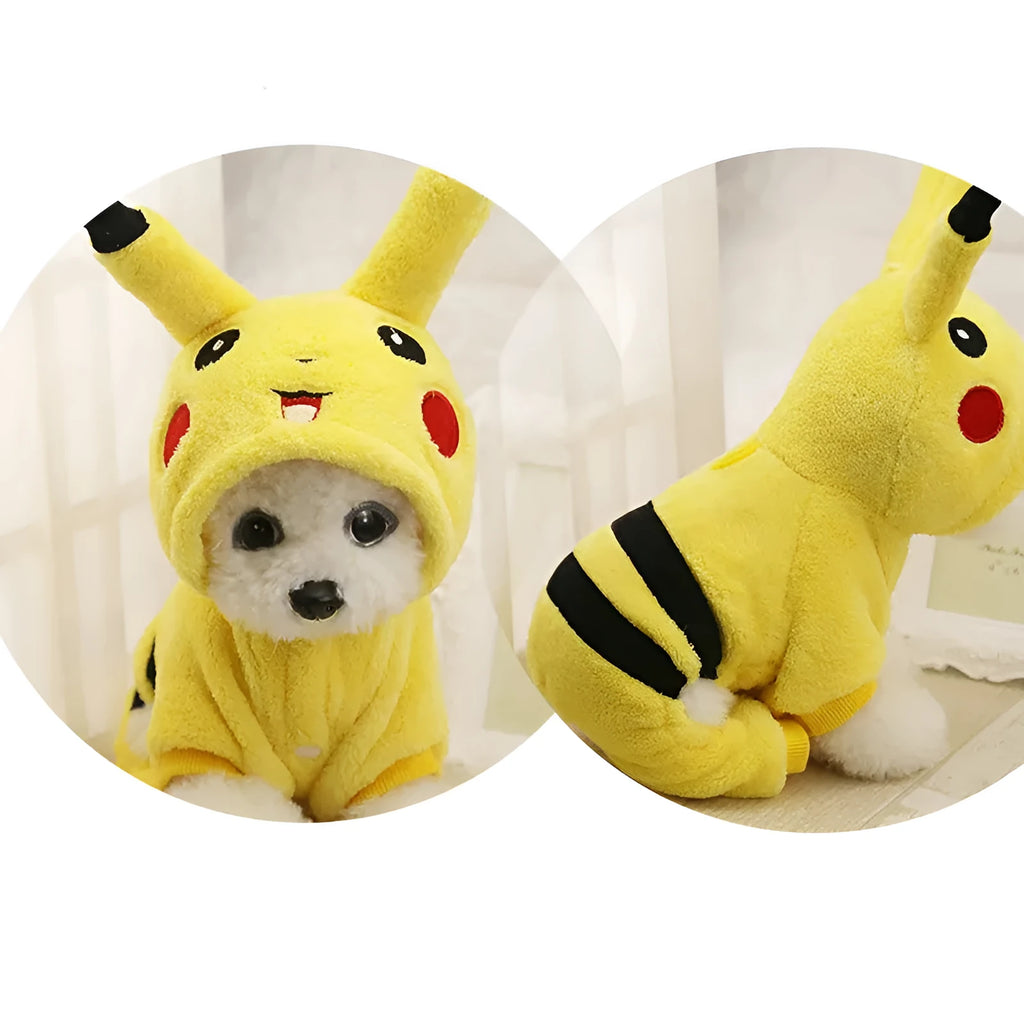Fleece cat coat hoodie with cartoon design for small dogs and cats in autumn and winter.