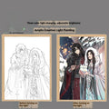 Wooden framed decorative painting of Huacheng and Xie Lian from Tian Guan Ci Fu with USB light option