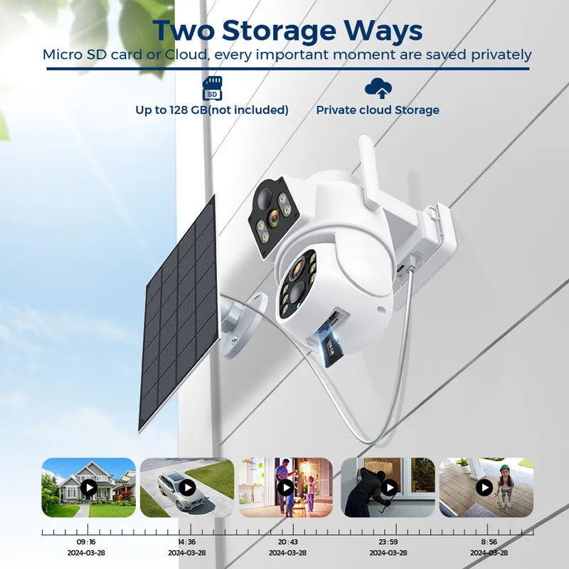 Outdoor solar powered wifi security camera with solar panel and 4MP HD resolution