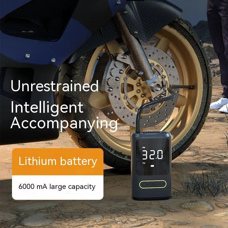 Handheld wireless digital display car tyre inflator pump with LED light and air hose