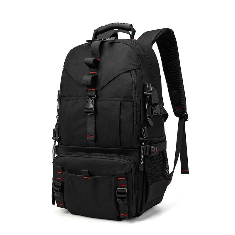 Men's large black waterproof Oxford cloth hiking backpack with anti-theft features