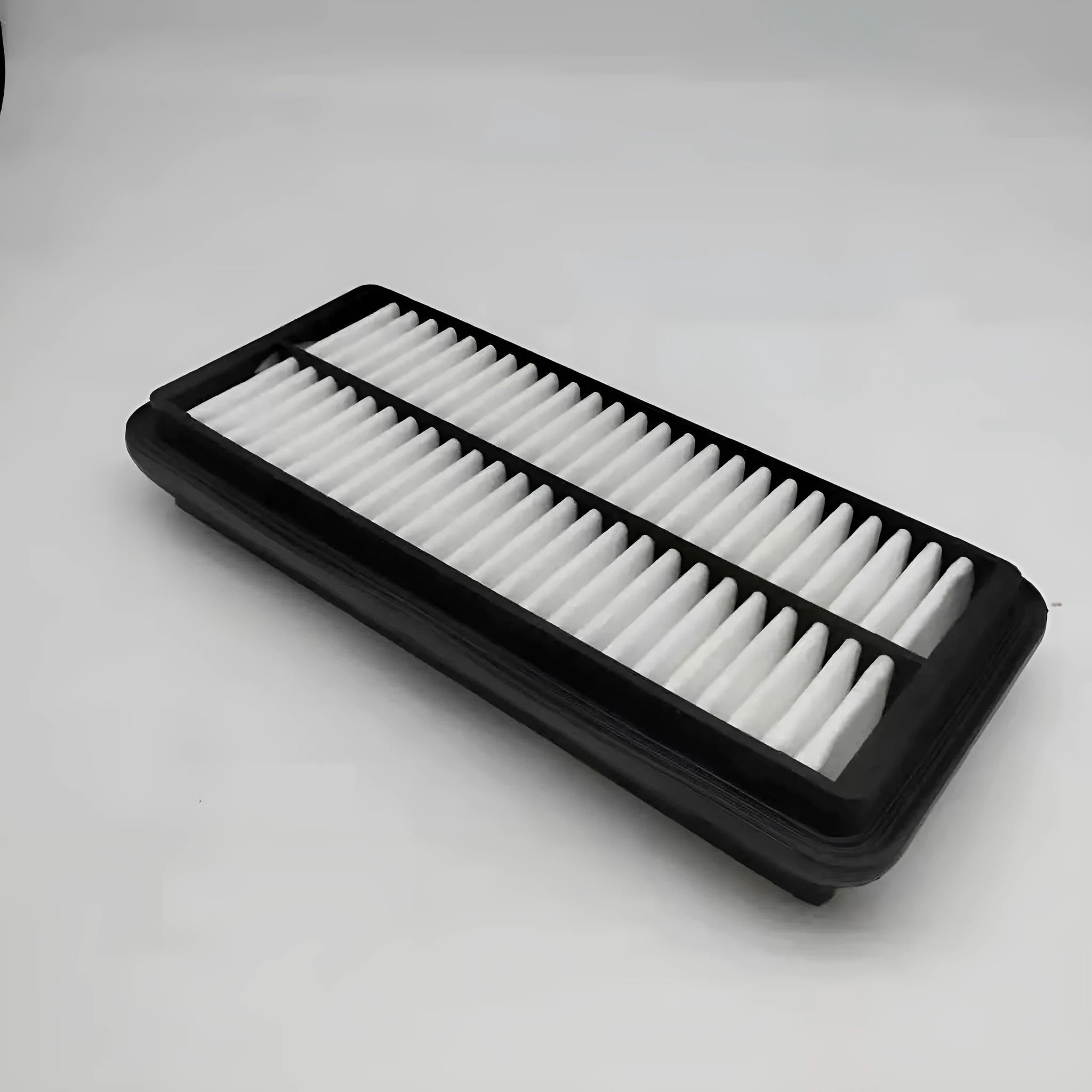 Black rectangular car air filter measuring 256mm by 113mm by 40mm for modern vehicles