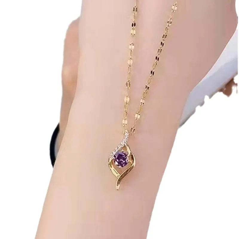 Light luxury minority design purple pendant necklace with geometric round oval octagonal quadrangle shapes
