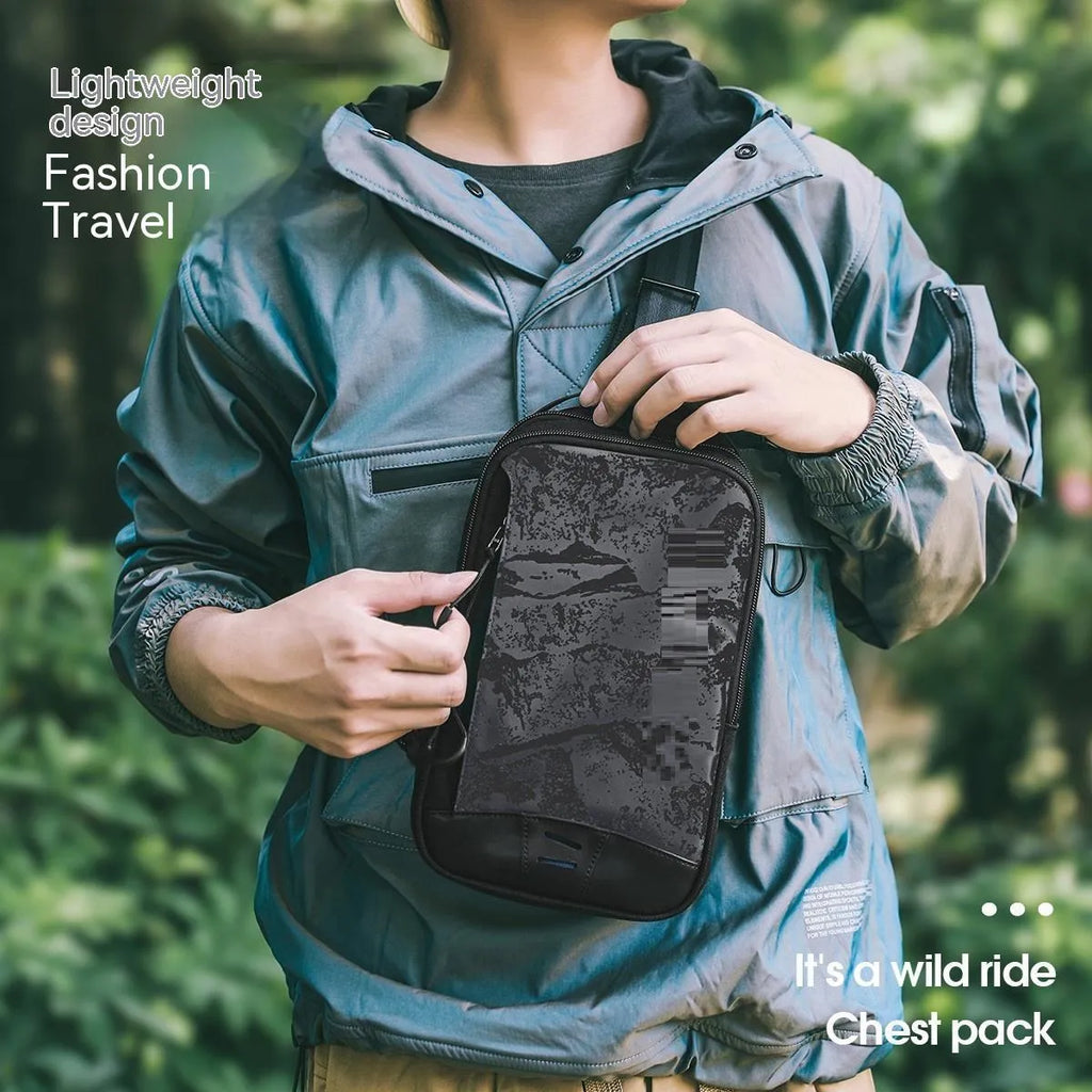 Casual black TPU camouflage chest bag with single shoulder strap and external pockets