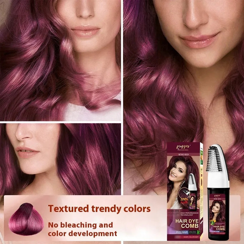 Hair dye bottles in brown, wine red and dark brown colours, 200ml each for home colouring
