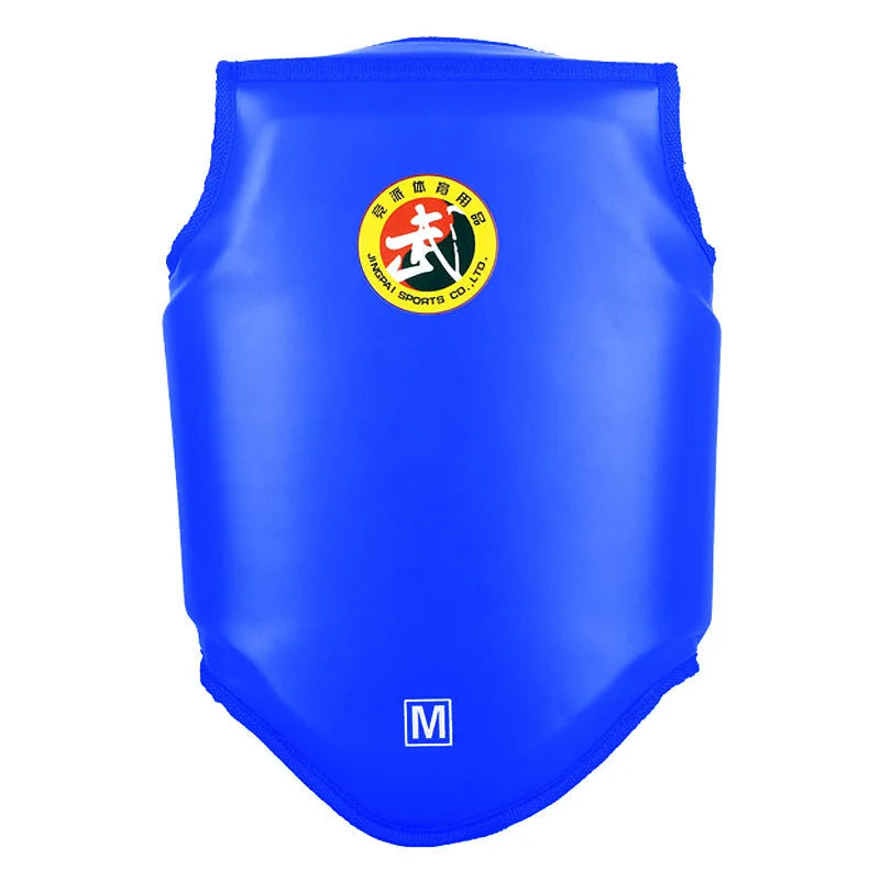 Red adult boxing helmet and one-piece chest protector set for martial arts training