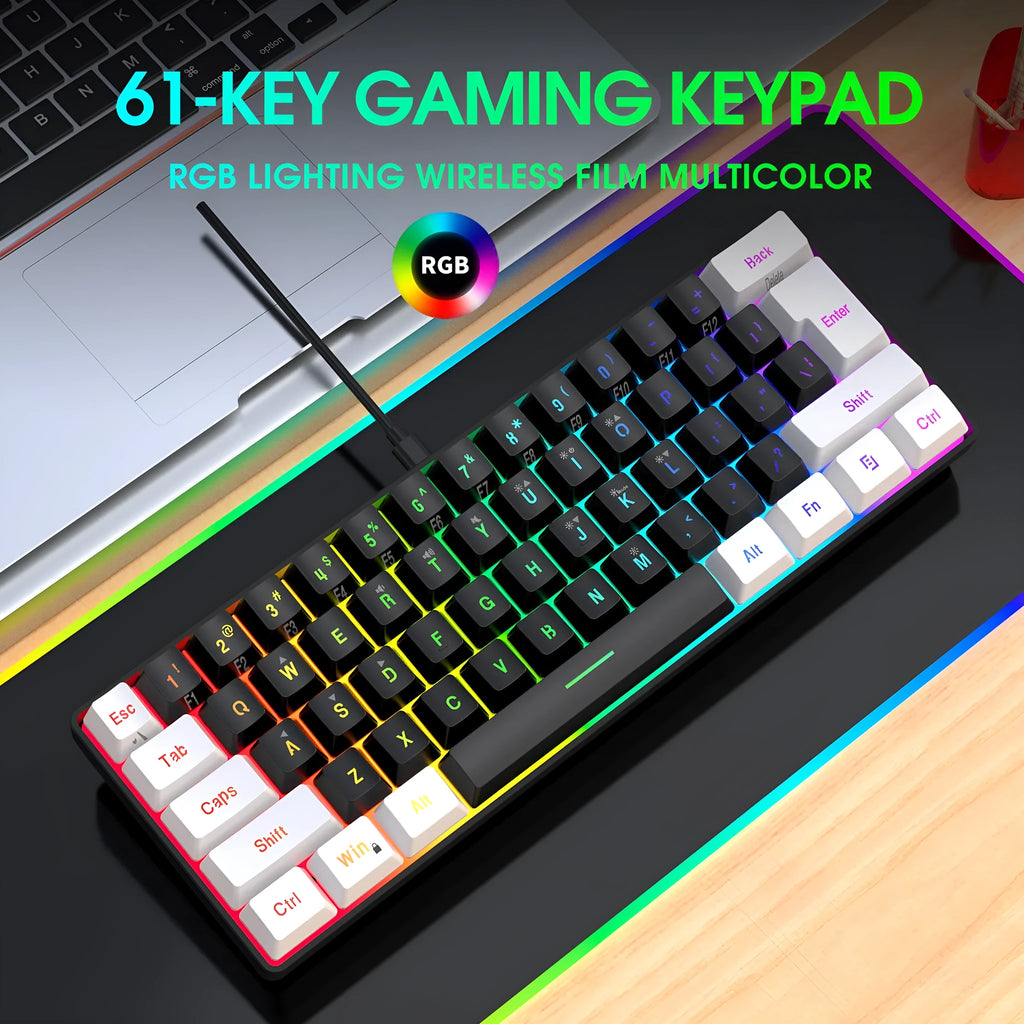 Simple wired 61 key membrane keyboard in white and black colour with compact 28.7cm design