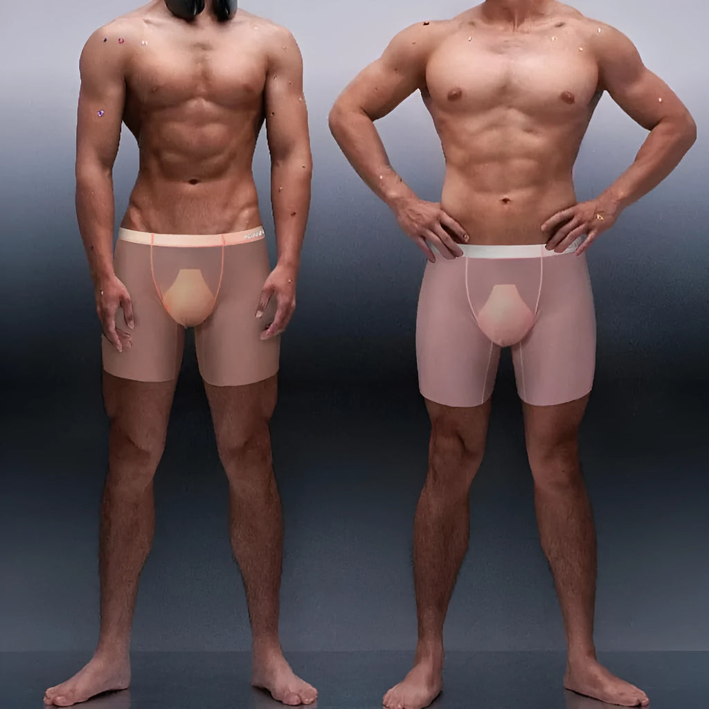 Men's seamless boxer shorts in orange nylon fabric with low-rise waist design