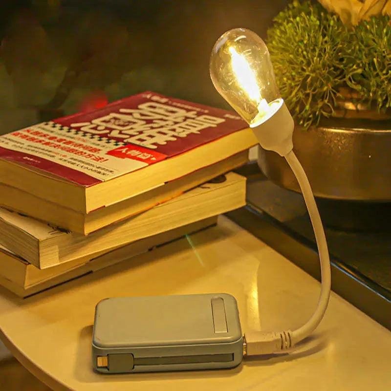 Foldable USB rechargeable night light with glowing tungsten filament S14 bulb