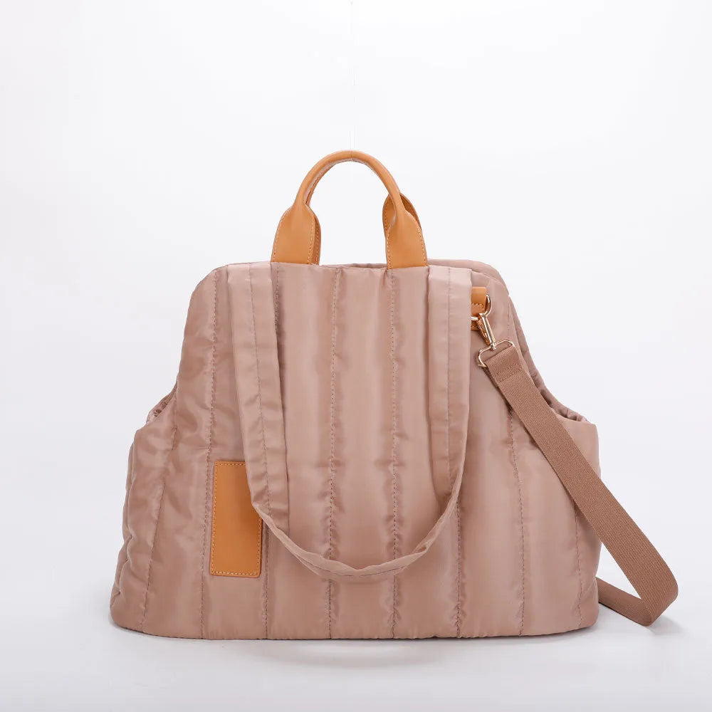 Lightweight waterproof polyester pet carrier bag for dogs and cats, 46x25x35cm, beige colour