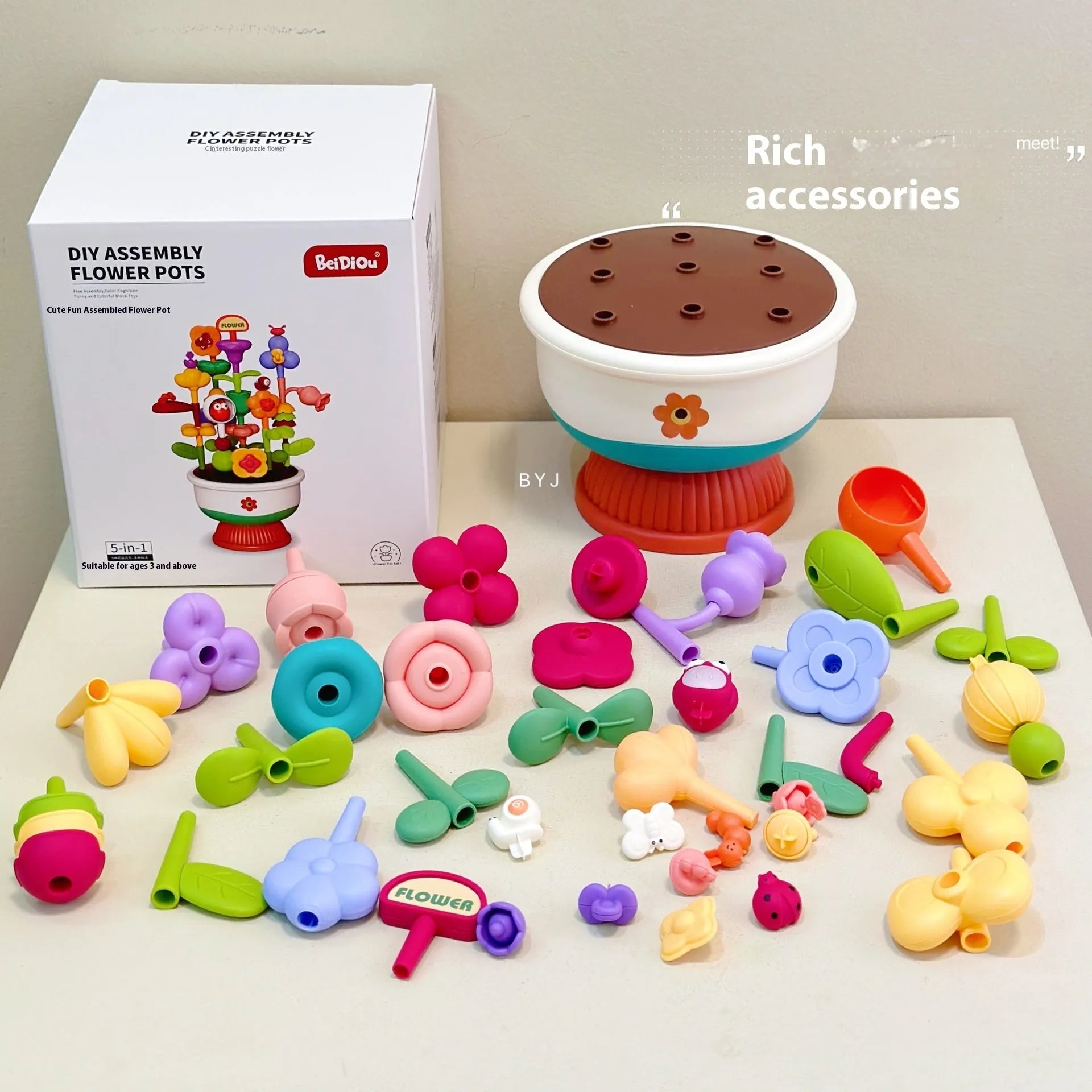 Plastic building blocks flower toy set with flowerpot design in colour box