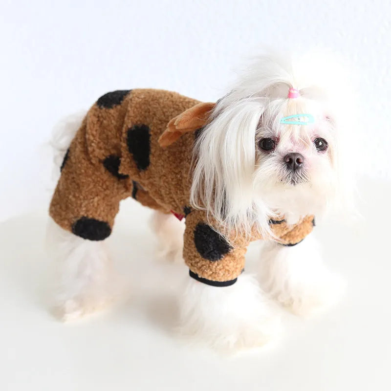 Polka dot elk couple pet costume for dog or cat in skirt or four legs style