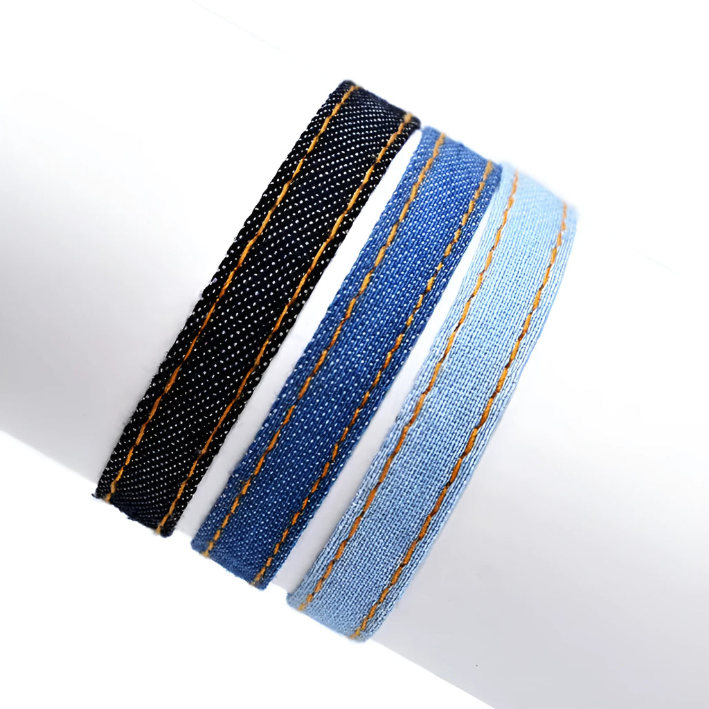 Denim fabric bracelet carrying strap with national style design and mixed materials