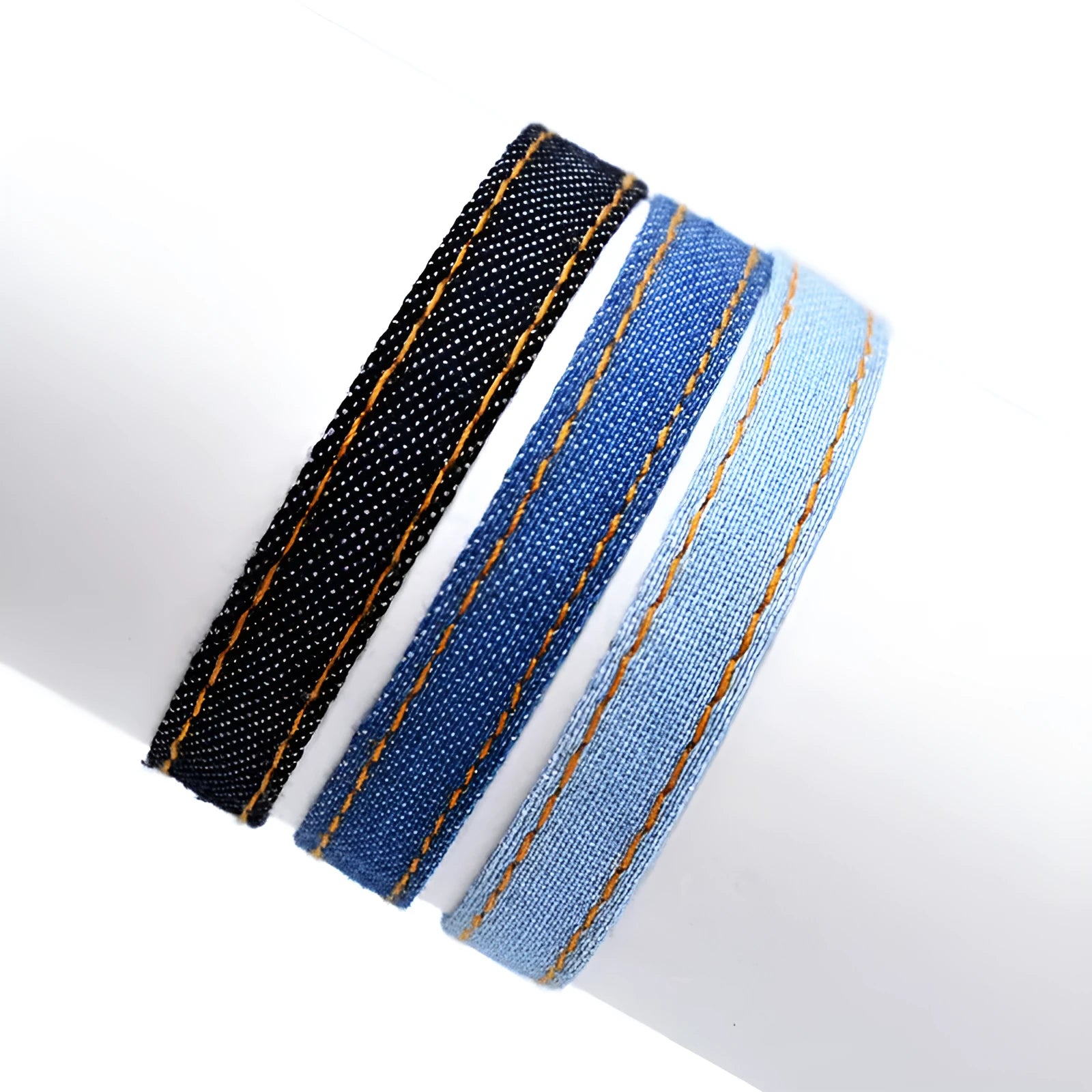 Denim fabric bracelet carrying strap with national style design and mixed materials