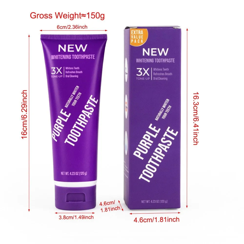 Purple whitening toothpaste tube with 120g net content for adult yellow stain removal