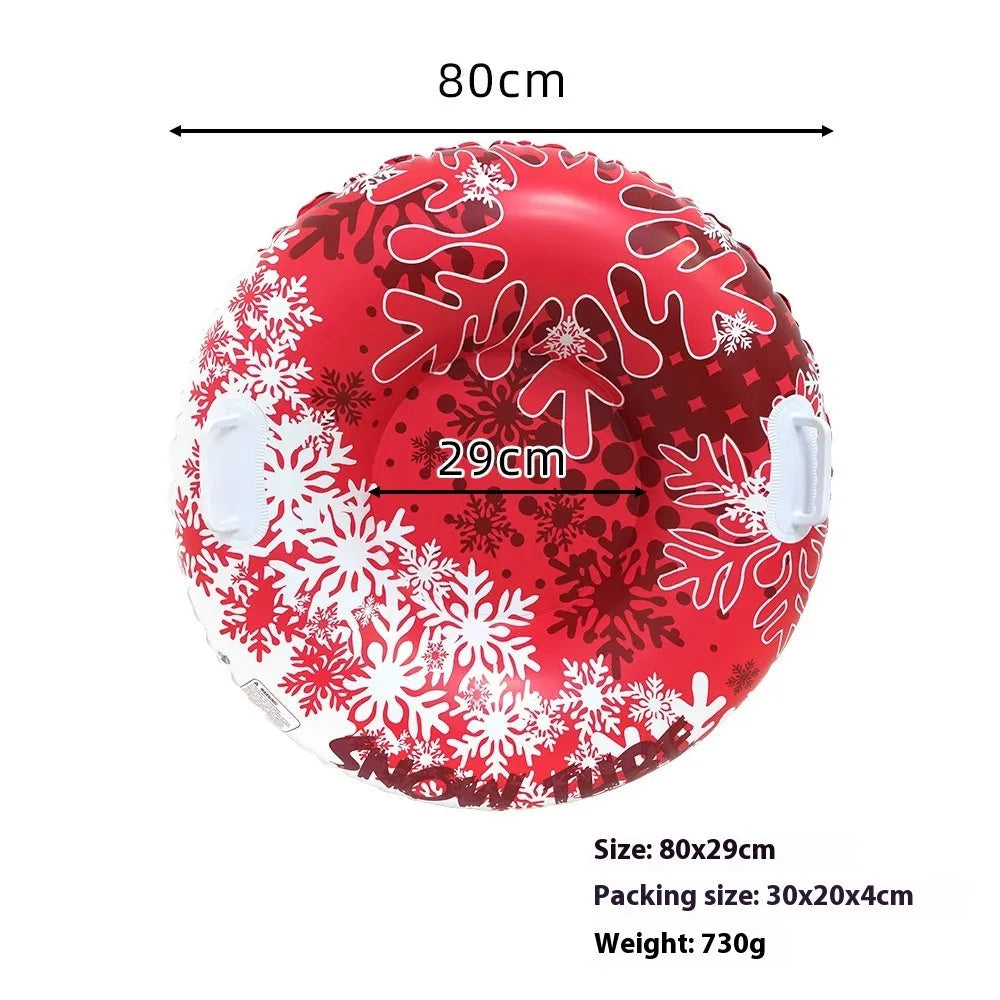 Outdoor creative printed PVC winter thick ski ring toy in red, blue, and snow mountain designs.