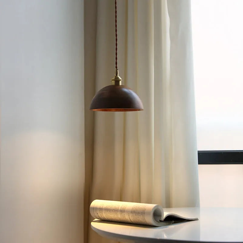 Black walnut finished wood and copper single-head droplight chandelier with E27 holder