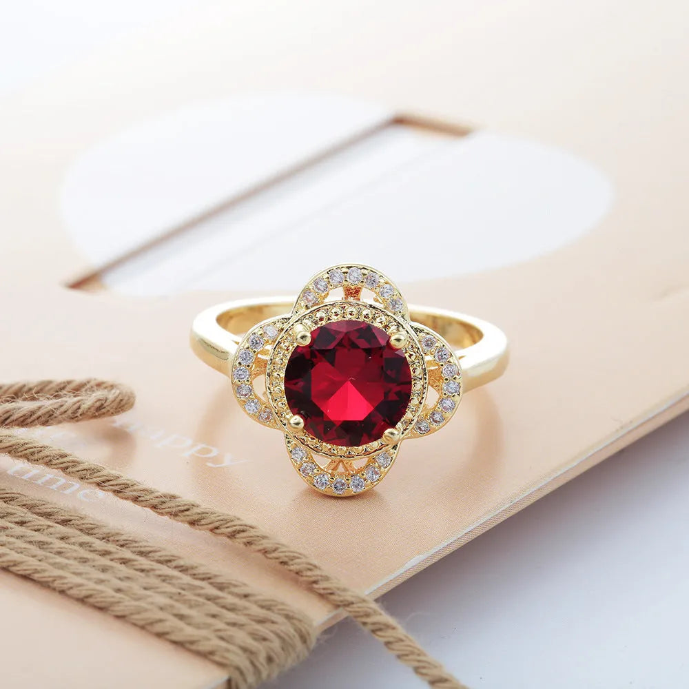 Copper electroplated fruit zircon ring in silver tone on size display
