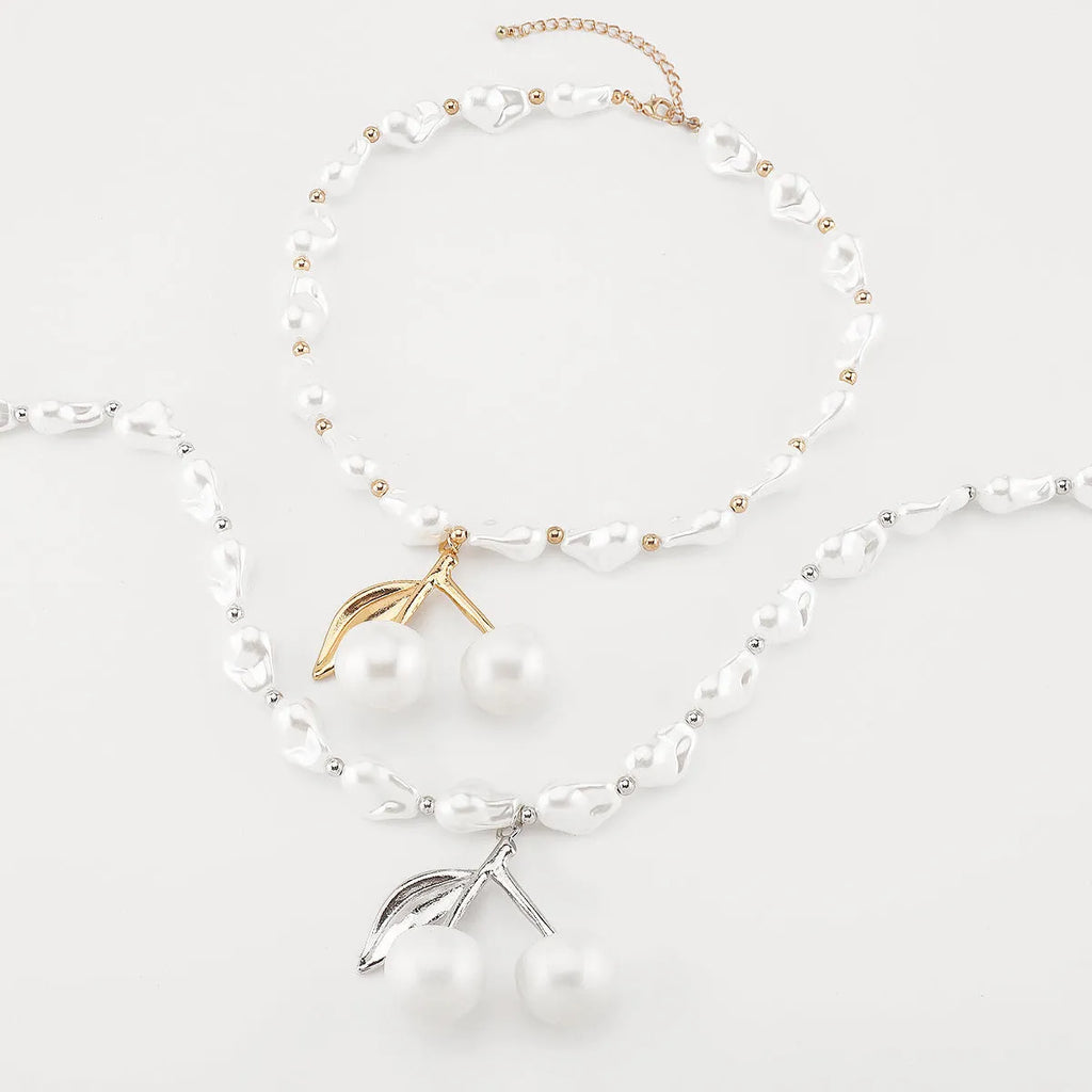 Creative cherry fruit pearl necklace for women with adjustable 51-60cm length