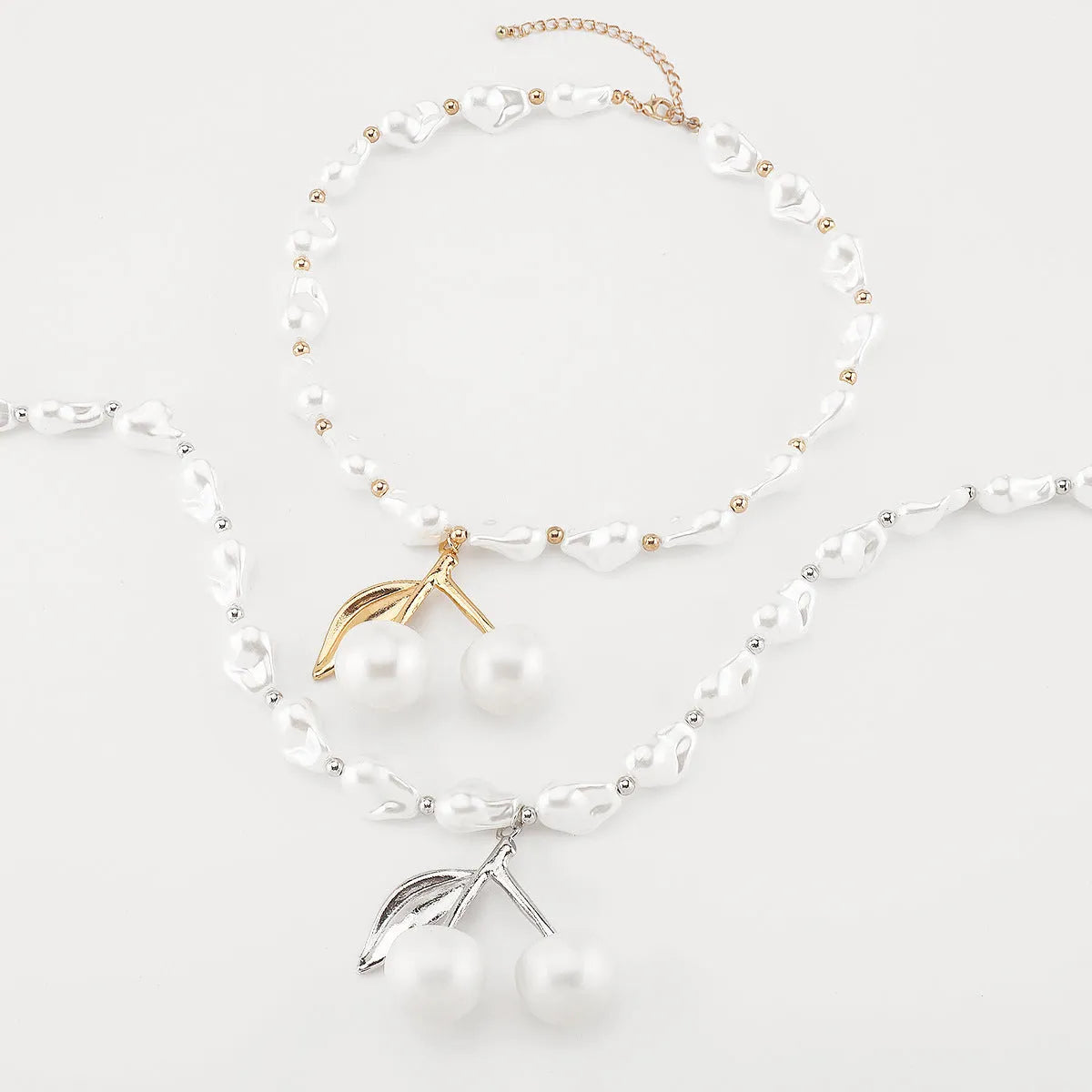 Creative cherry fruit pearl necklace for women with adjustable 51-60cm length