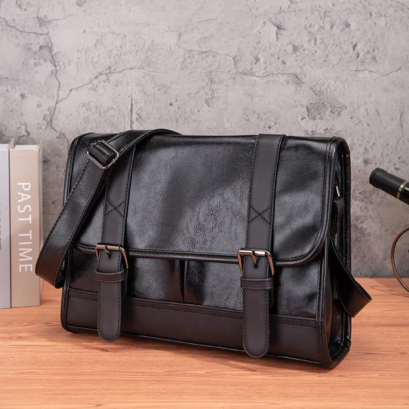 Black Korean style men's backpack with anti-theft function and sewing thread details