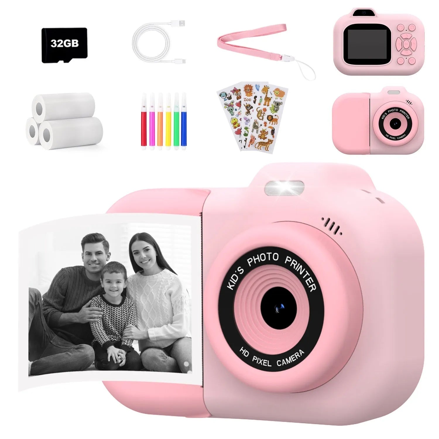 Children's plastic camera in blue colour with video recording and photo sticker functionality